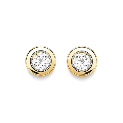 9ct Gold  CZ Donut Rubover Round Stud Earrings 6mm - SENR02404