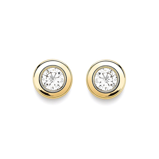 9ct Gold  CZ Donut Rubover Round Stud Earrings 6mm - SENR02404