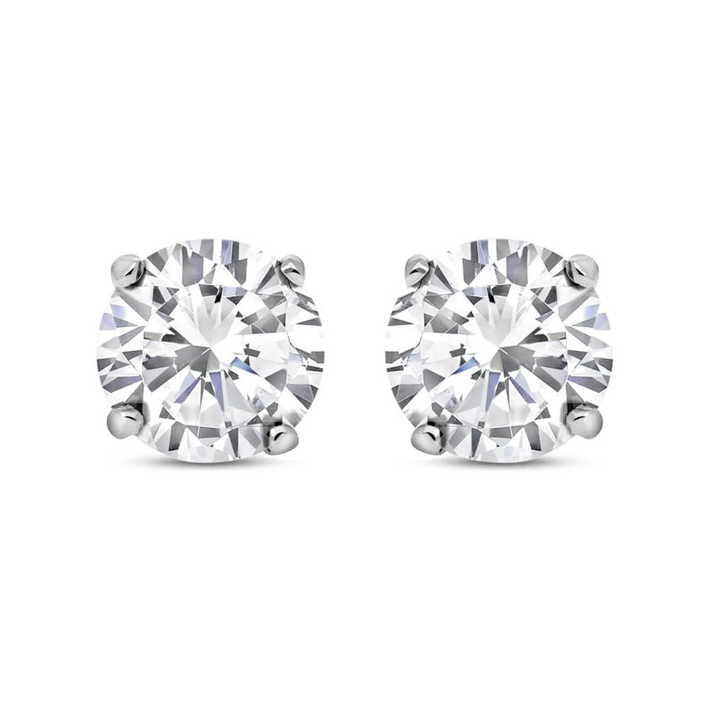 Ladies 9ct White Gold  CZ 4 Claw Stud Earrings - 6mm - SENR02406
