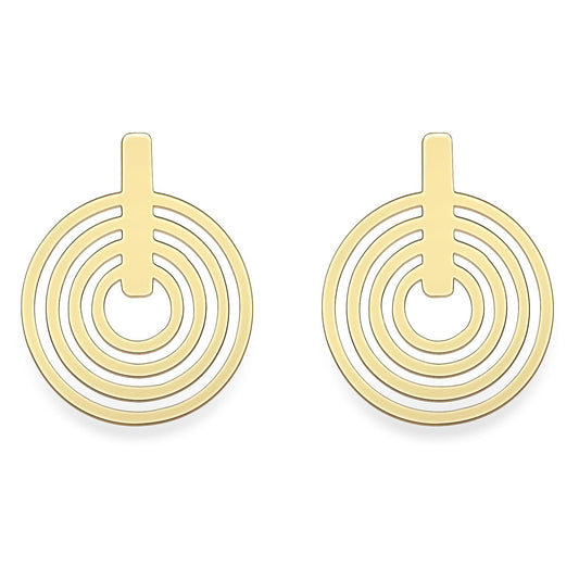 9ct Gold  Concentric Crop Circles Drop Earrings - SENR02595