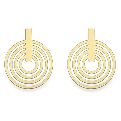 9ct Gold  Concentric Crop Circles Drop Earrings - SENR02595