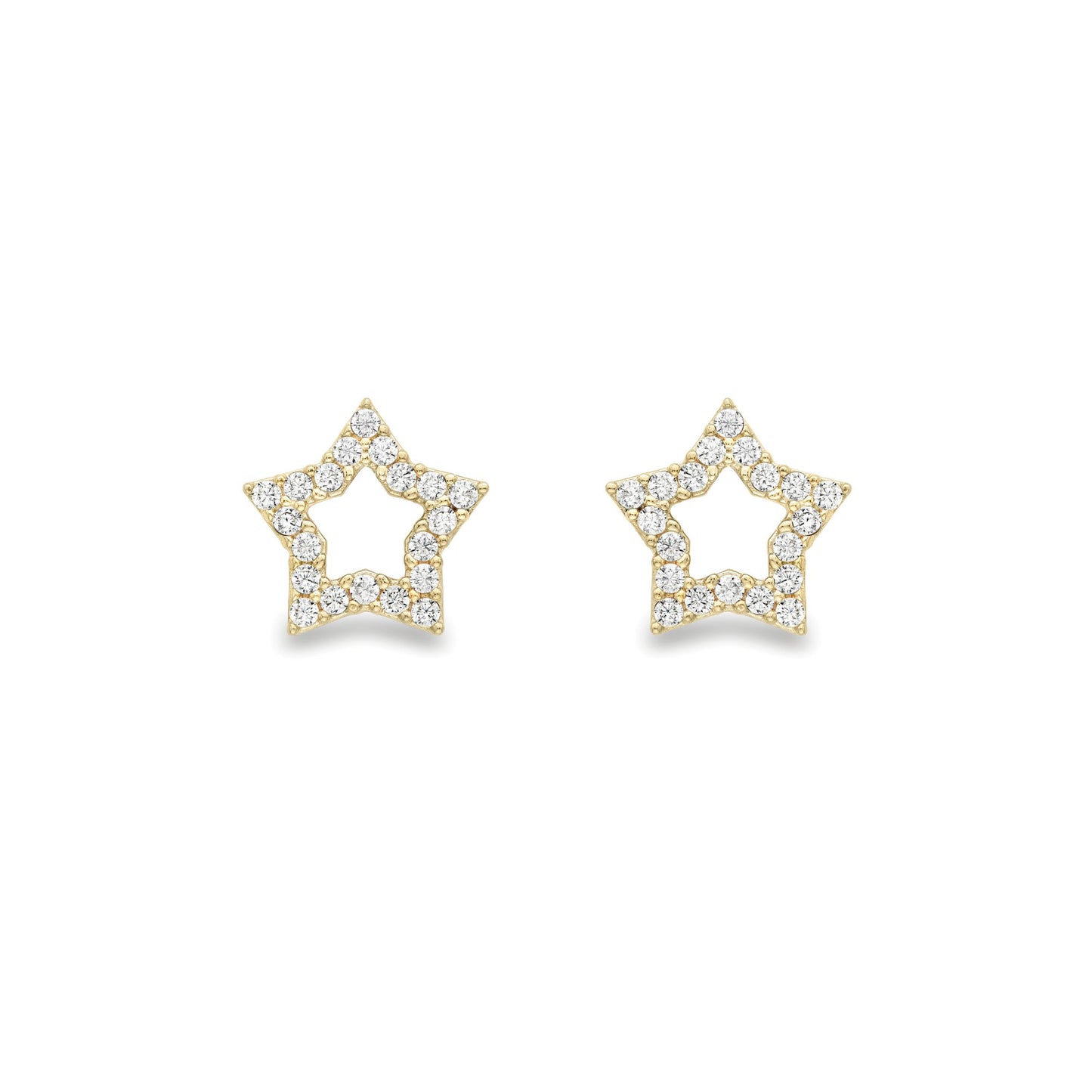 Ladies 9ct Gold  Cubic Zirconia Cute Open Star Stud Earrings 8mm - SENR02608