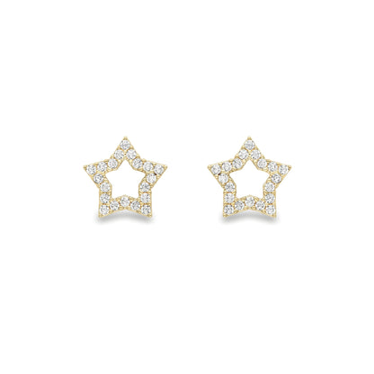 Ladies 9ct Gold  Cubic Zirconia Cute Open Star Stud Earrings 8mm - SENR02608