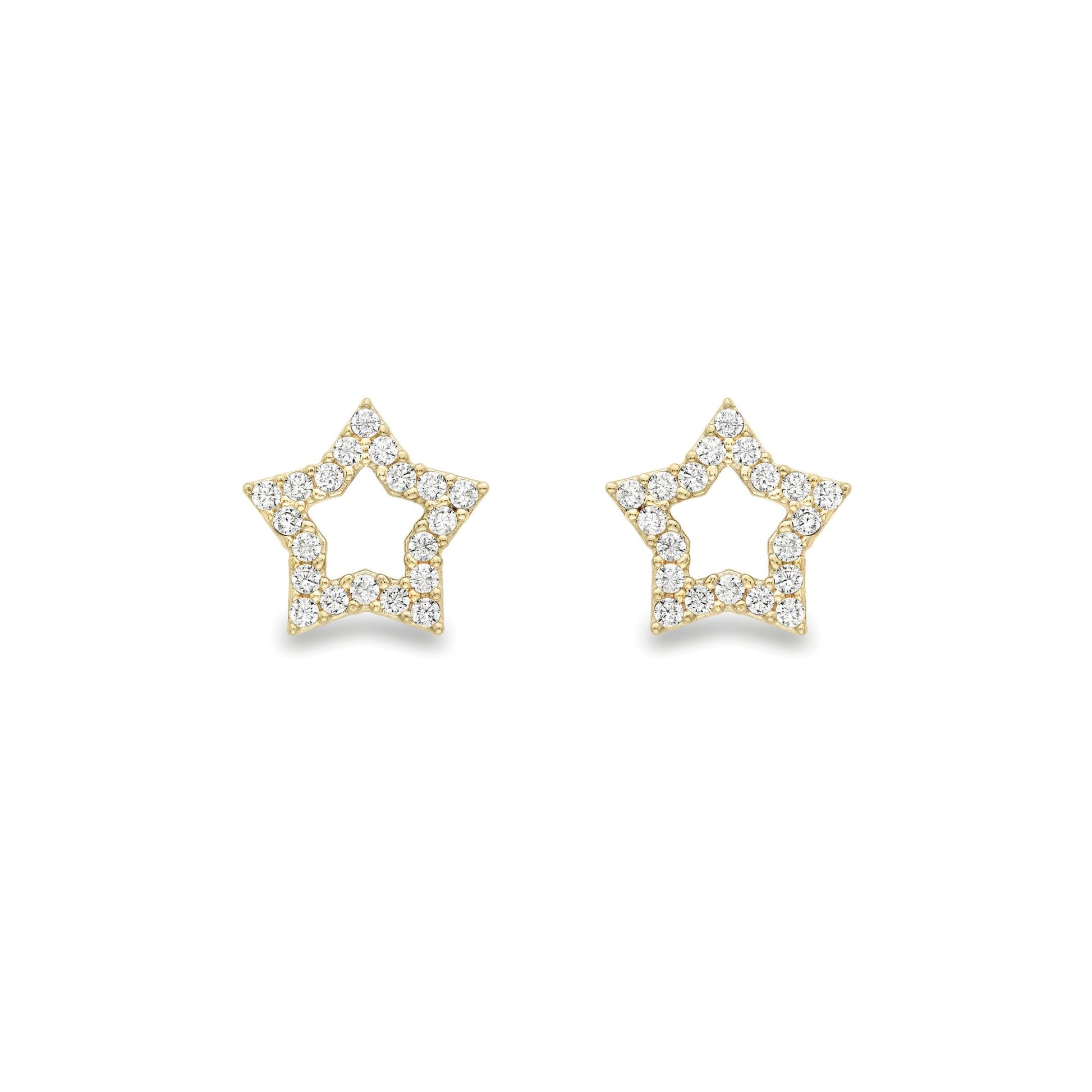 Ladies 9ct Gold  Cubic Zirconia Cute Open Star Stud Earrings 8mm - SENR02608