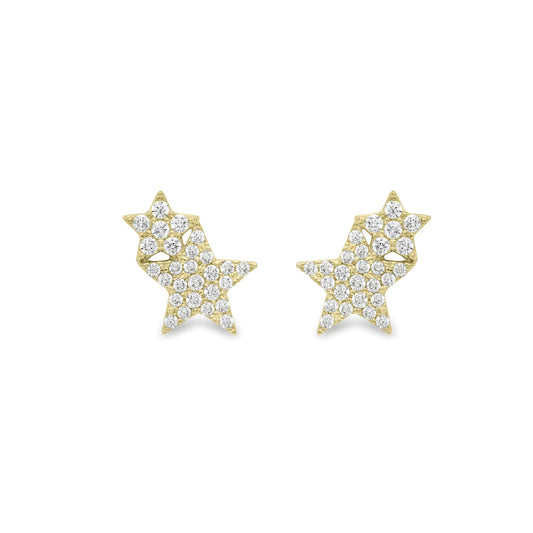 9ct Gold  Cubic Zirconia Encrusted Binary Stars Stud Earrings 12mm - SENR02609