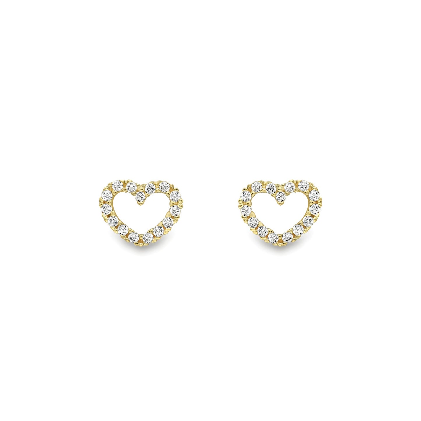 9ct Gold  CZ Encrusted Open Love Heart Stud Earrings 8mm - SENR02611