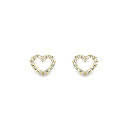 9ct Gold  CZ Encrusted Open Love Heart Stud Earrings 8mm - SENR02611