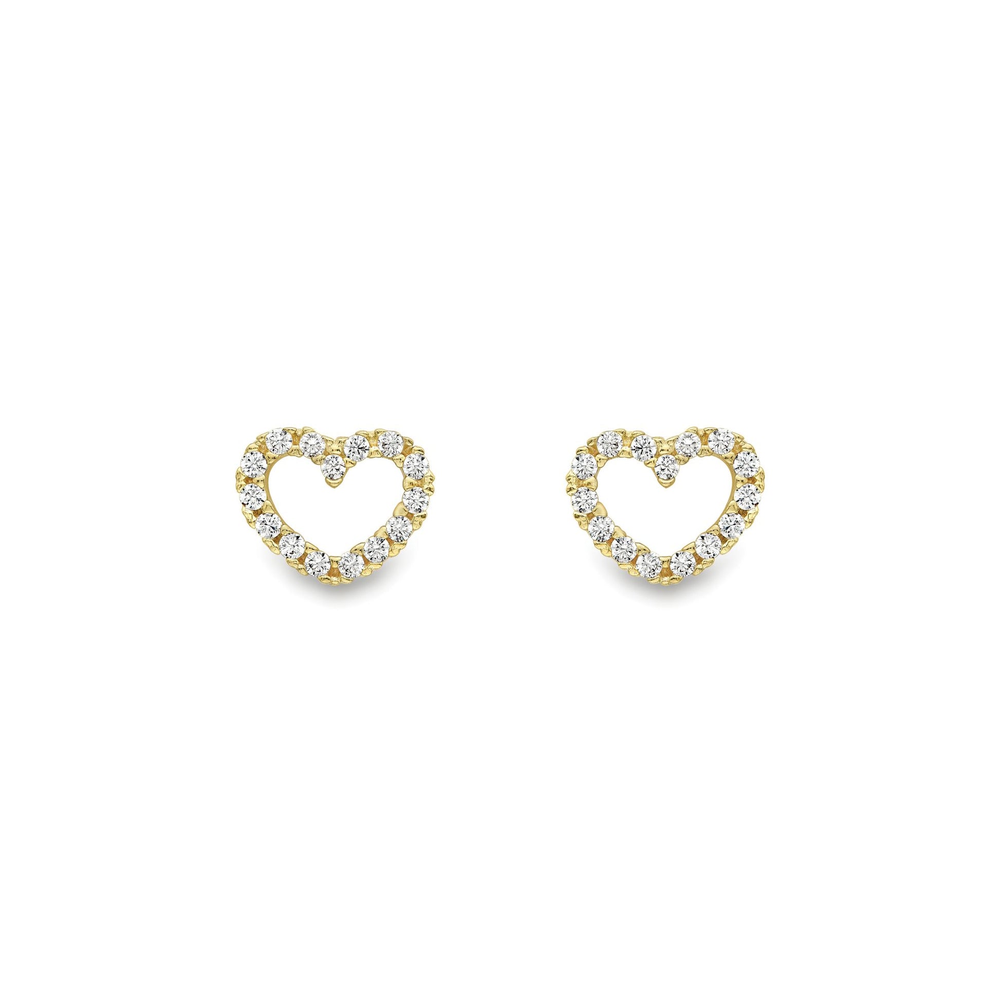 9ct Gold  CZ Encrusted Open Love Heart Stud Earrings 8mm - SENR02611