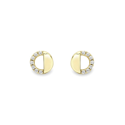 9ct Gold  CZ Dipped Semi Open Round Hoop Stud Earrings 8mm - SENR02613