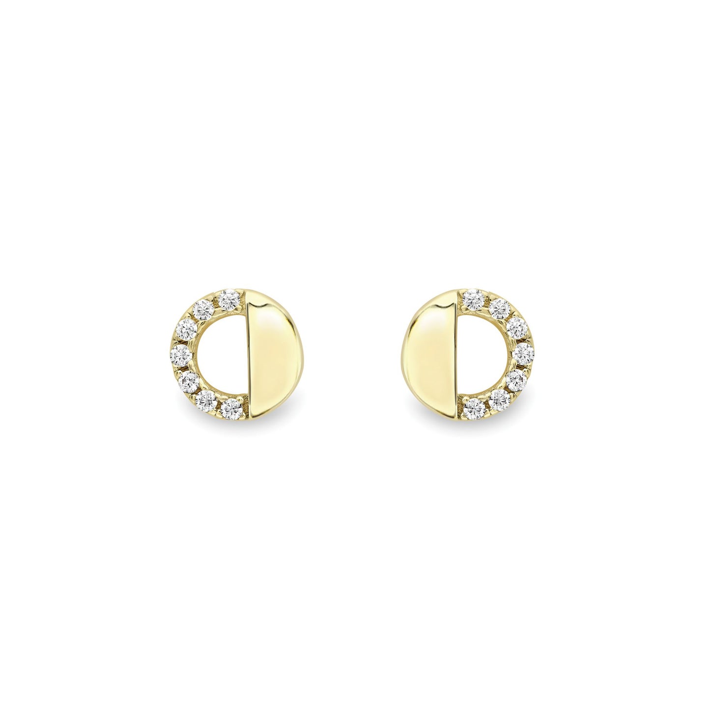 9ct Gold  CZ Dipped Semi Open Round Hoop Stud Earrings 8mm - SENR02613