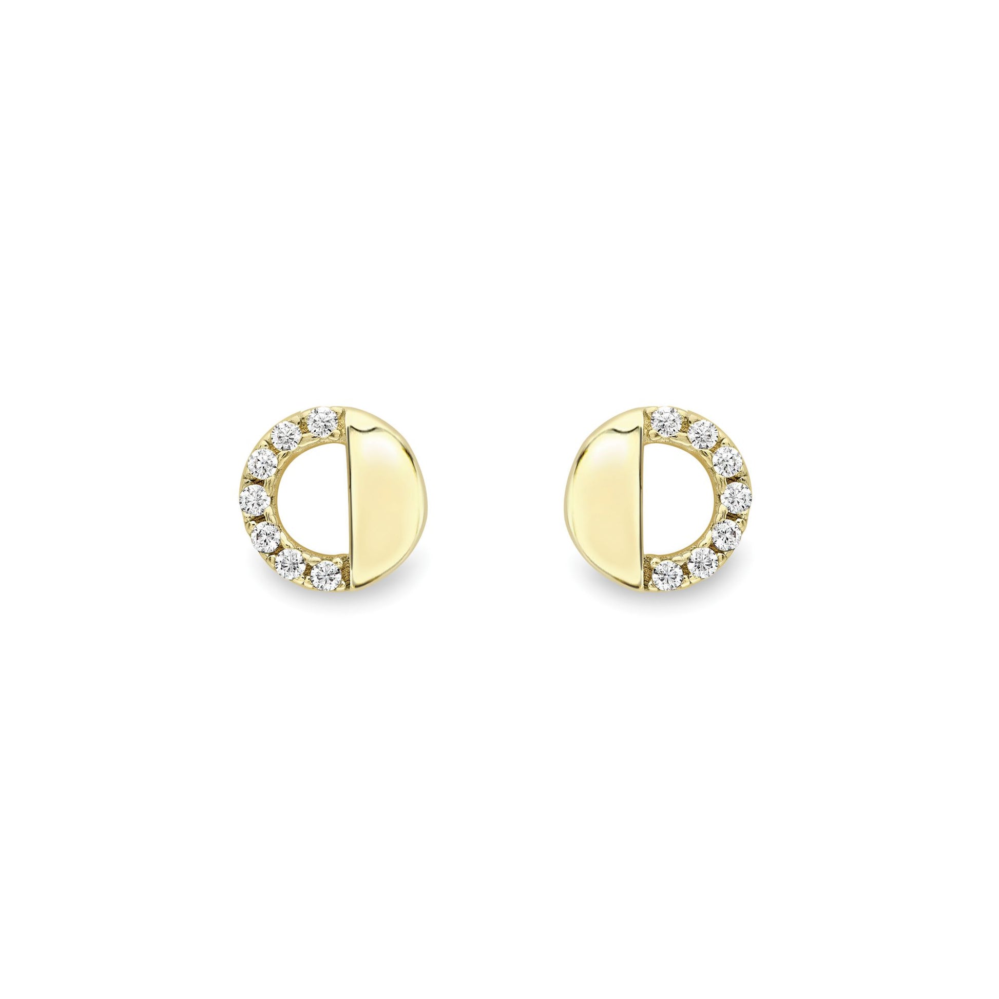 9ct Gold  CZ Dipped Semi Open Round Hoop Stud Earrings 8mm - SENR02613