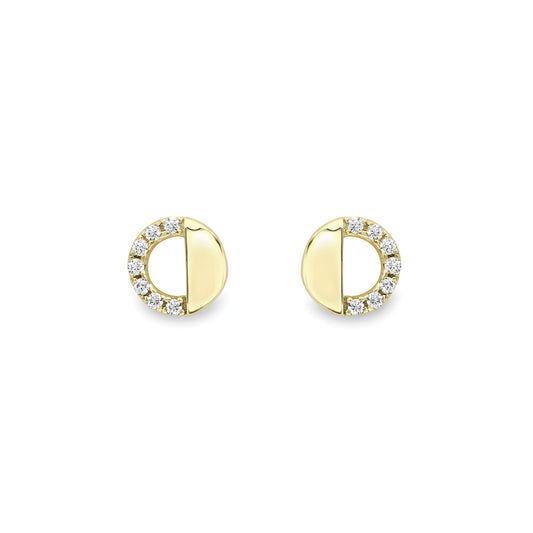9ct Gold  CZ Dipped Semi Open Round Hoop Stud Earrings 8mm - SENR02613