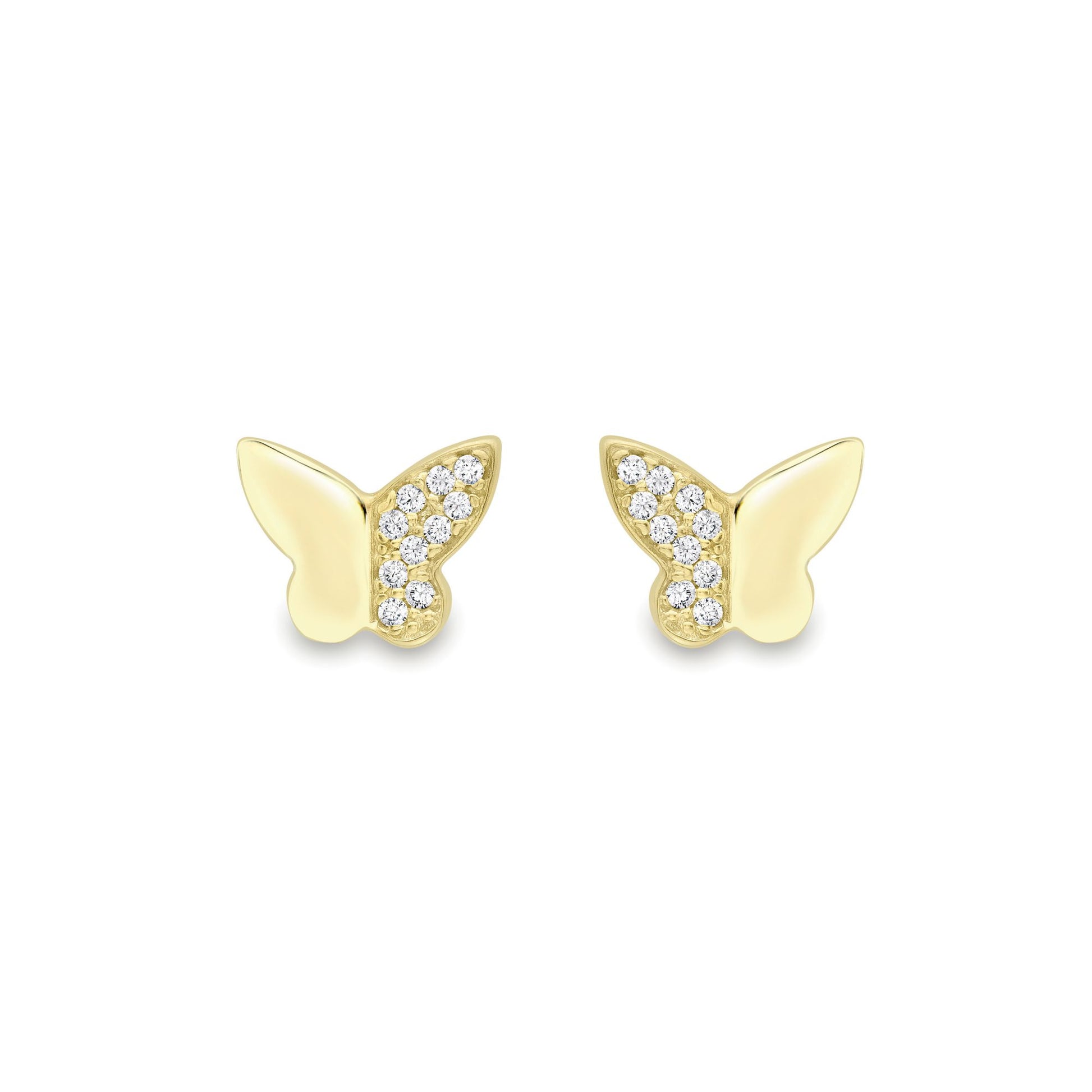 9ct Gold  CZ Semi Encrusted Floating Butterfly Stud Earrings 5mm - SENR02614