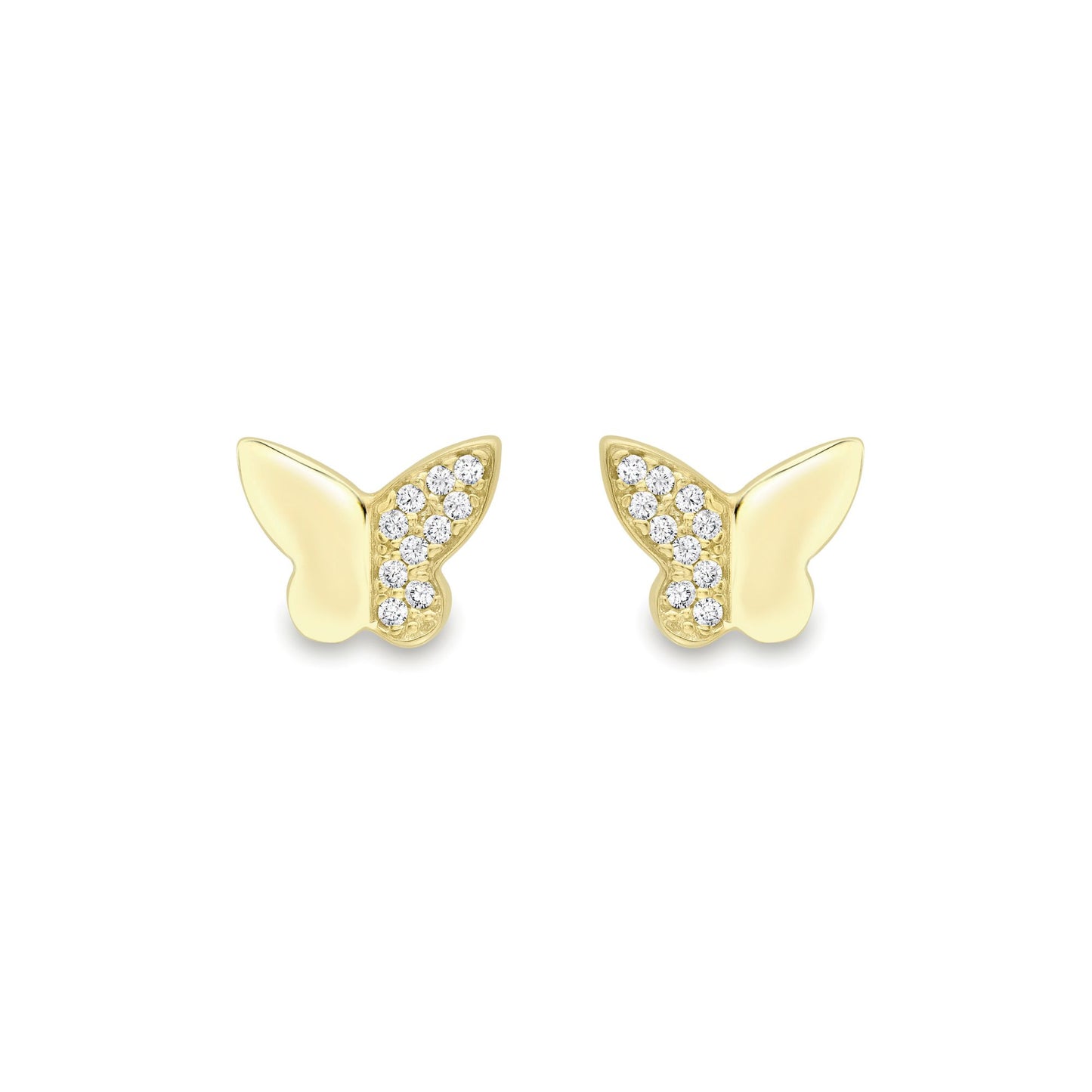 9ct Gold  CZ Semi Encrusted Floating Butterfly Stud Earrings 5mm - SENR02614