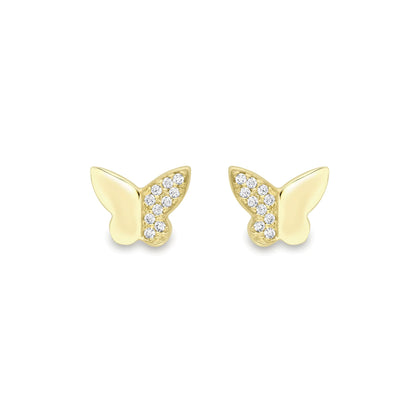 9ct Gold  CZ Semi Encrusted Floating Butterfly Stud Earrings 5mm - SENR02614