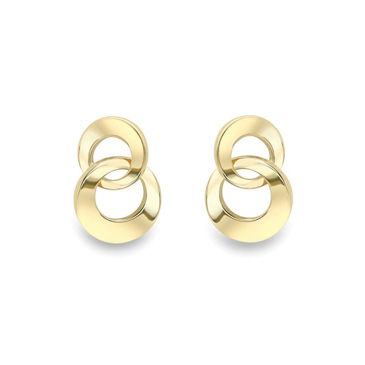 Ladies 9ct Yellow Gold  Interlocked Double Hoop Drop Earrings 15mm - SENR02622