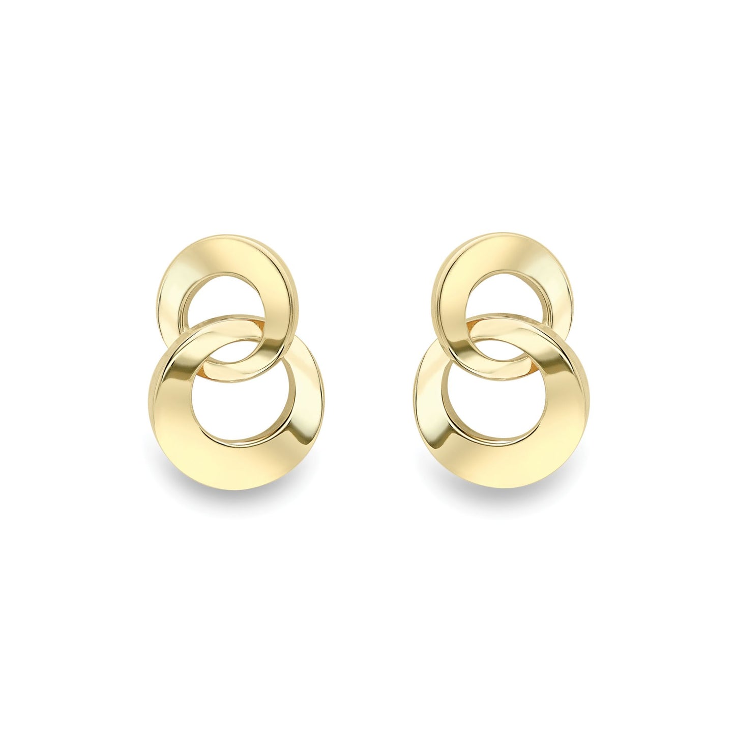 Ladies 9ct Yellow Gold  Interlocked Double Hoop Drop Earrings 15mm - SENR02622