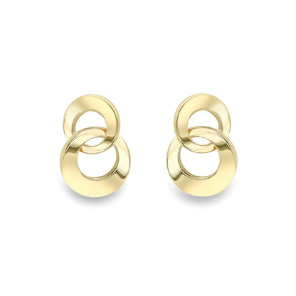 Ladies 9ct Yellow Gold  Interlocked Double Hoop Drop Earrings 15mm - SENR02622