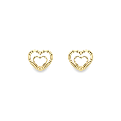 Ladies 9ct Yellow Gold  Double Mini Love Heart Stud Earrings 5mm - SENR02629