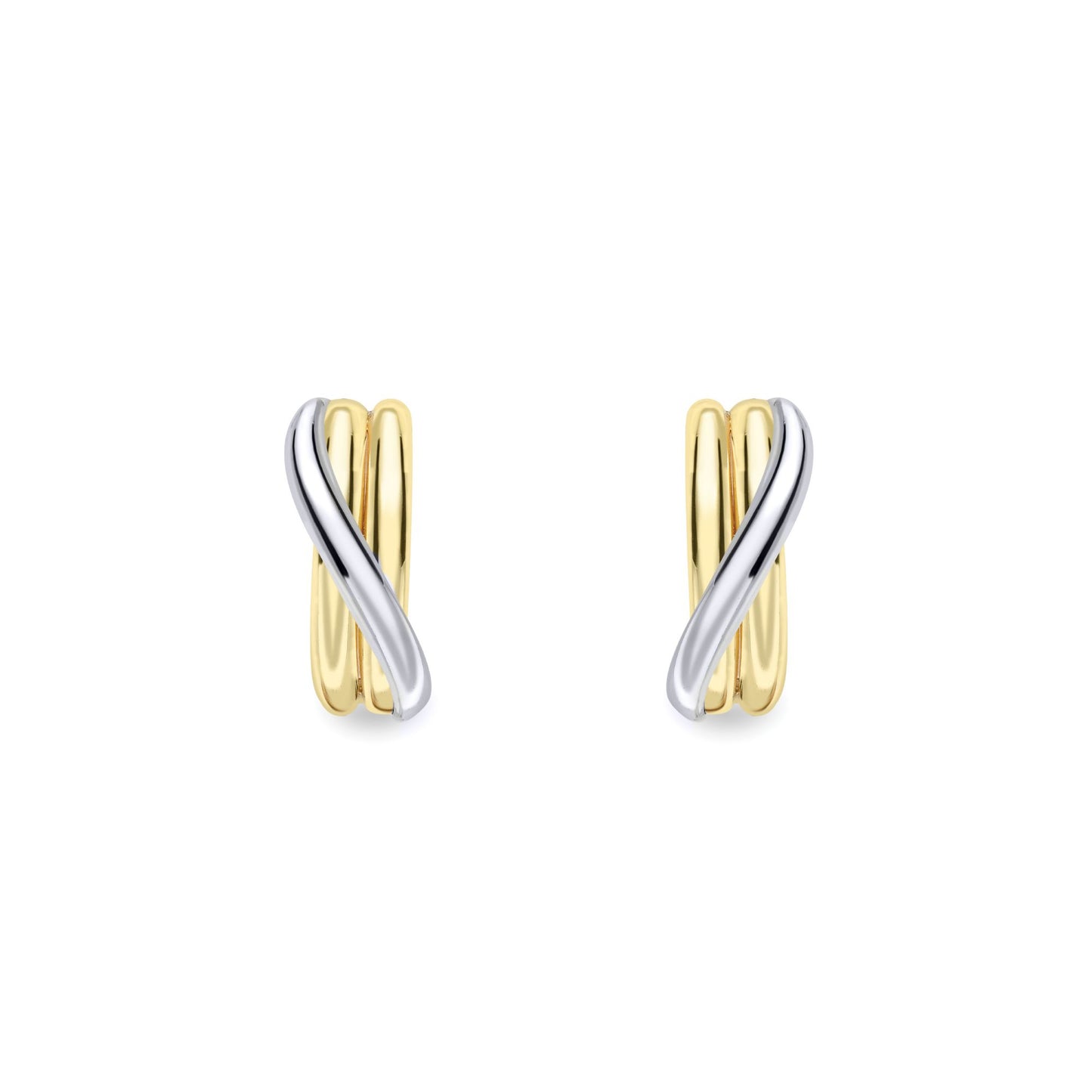 9ct White & Yellow Gold  Diagonal Ribbon Sash Drop Earrings 4mm - SENR02630
