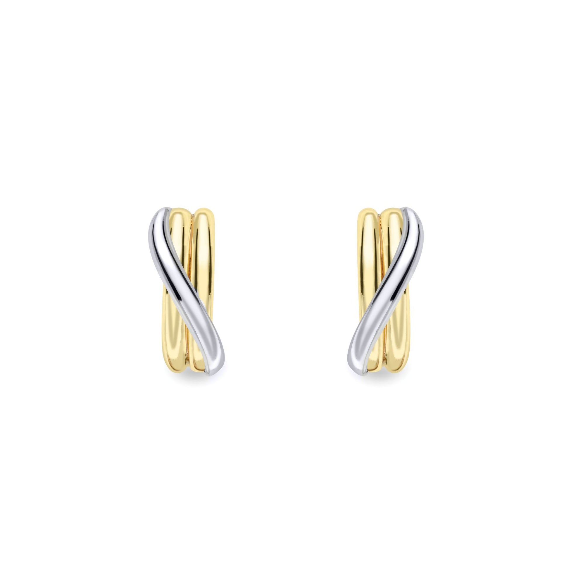 9ct White & Yellow Gold  Diagonal Ribbon Sash Drop Earrings 4mm - SENR02630
