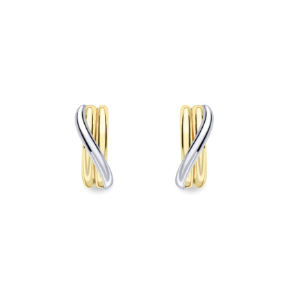 9ct White & Yellow Gold  Diagonal Ribbon Sash Drop Earrings 4mm - SENR02630
