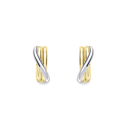 9ct White & Yellow Gold  Diagonal Ribbon Sash Drop Earrings 4mm - SENR02630