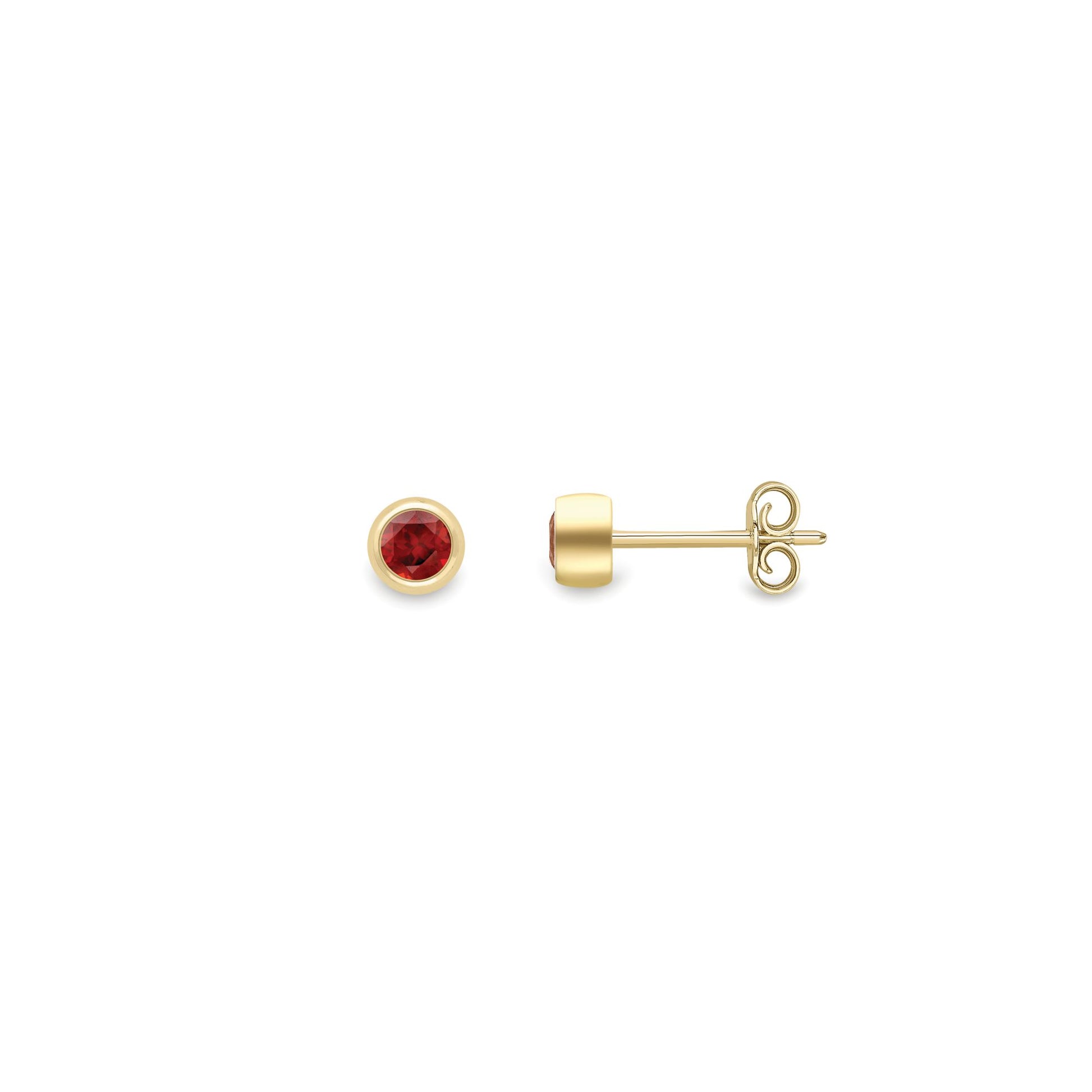 Ladies 9ct Yellow Gold  Garnet Bubble Solitaire Stud Earrings 4mm - SENR02634