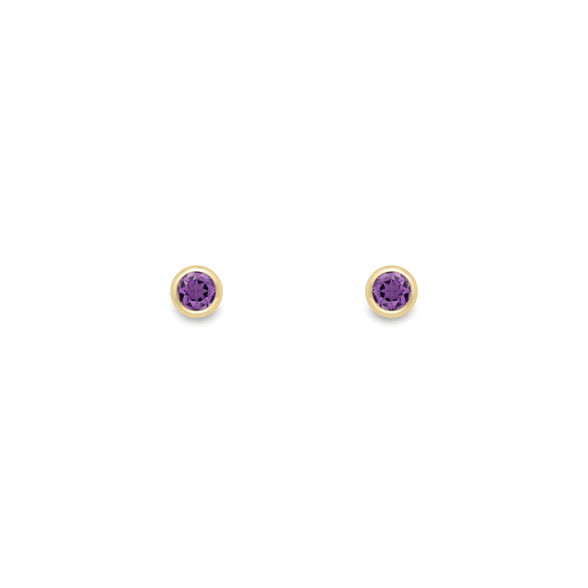 Ladies 9ct Gold  Amethyst Bubble Solitaire Stud Earrings 4mm - SENR02635