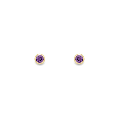 Ladies 9ct Gold  Amethyst Bubble Solitaire Stud Earrings 4mm - SENR02635