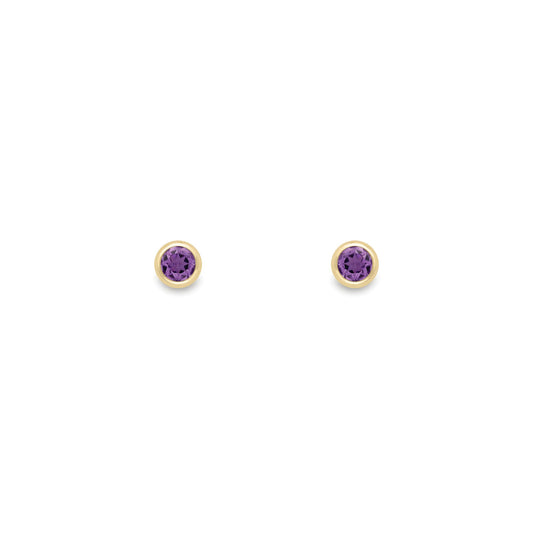 Ladies 9ct Gold  Amethyst Bubble Solitaire Stud Earrings 4mm - SENR02635