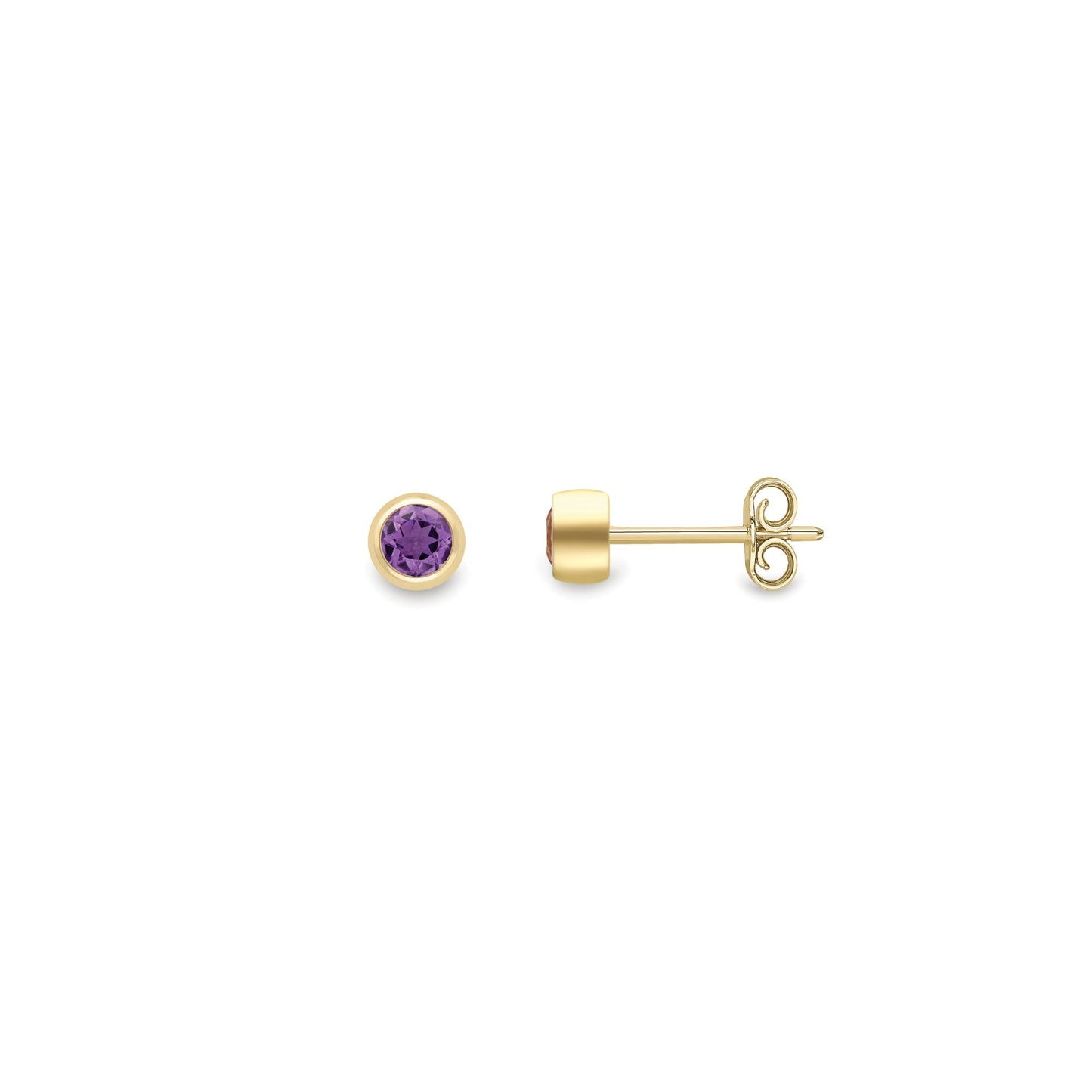 Ladies 9ct Gold  Amethyst Bubble Solitaire Stud Earrings 4mm - SENR02635