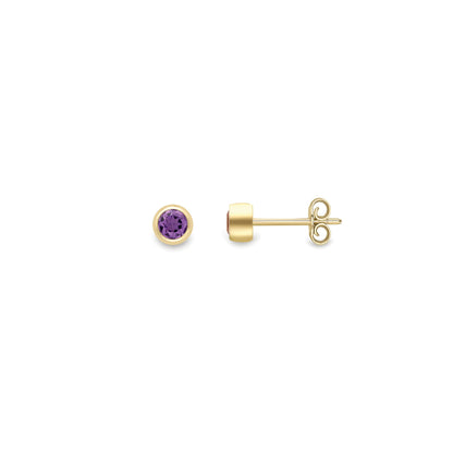 Ladies 9ct Gold  Amethyst Bubble Solitaire Stud Earrings 4mm - SENR02635