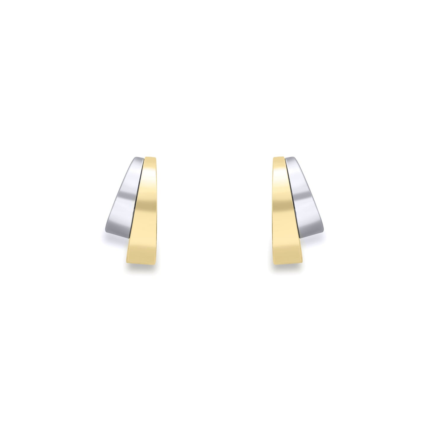 9ct 2-Colour Gold  Graduated Double Trapezium Stud Earrings 15mm - SENR02639
