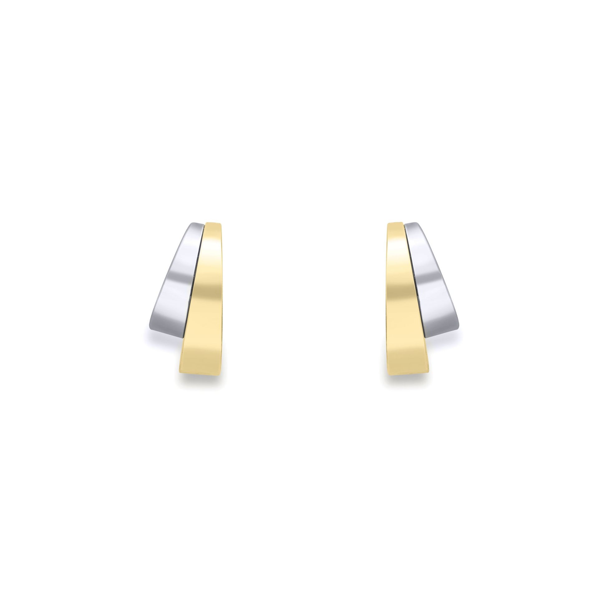 9ct 2-Colour Gold  Graduated Double Trapezium Stud Earrings 15mm - SENR02639