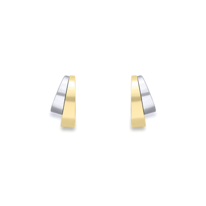 9ct 2-Colour Gold  Graduated Double Trapezium Stud Earrings 15mm - SENR02639