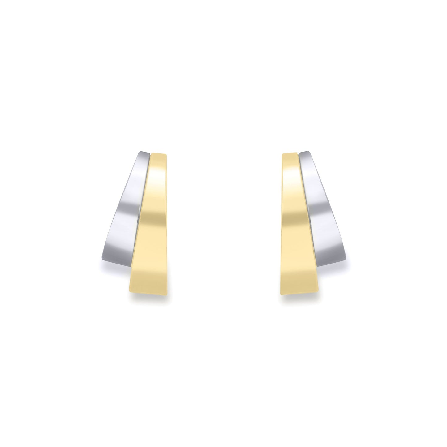 9ct 2-Colour Gold  Graduated Double Trapezium Stud Earrings 18mm - SENR02640