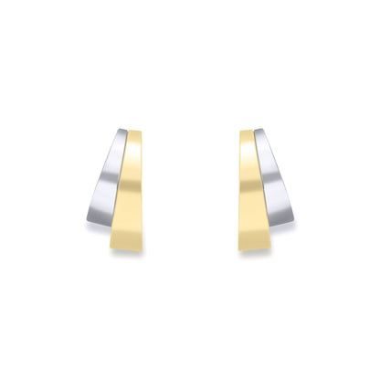 9ct 2-Colour Gold  Graduated Double Trapezium Stud Earrings 18mm - SENR02640
