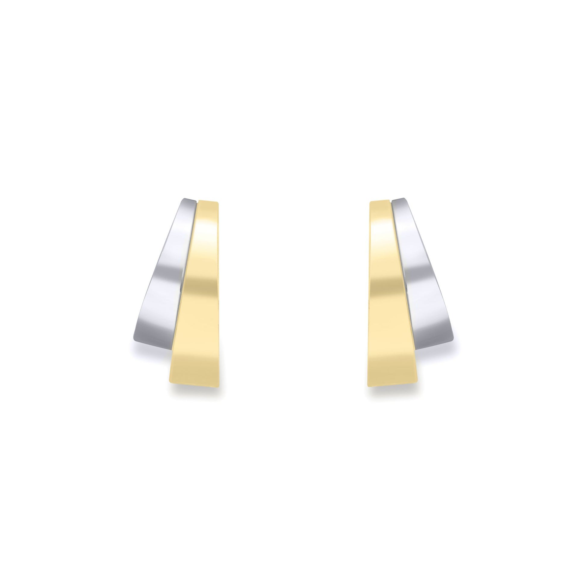 9ct 2-Colour Gold  Graduated Double Trapezium Stud Earrings 18mm - SENR02640