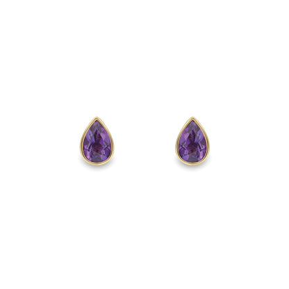 9ct Gold  Amethyst Pear-Shaped Stud Earrings - SENR02643
