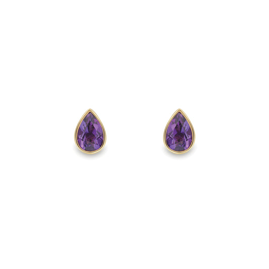 9ct Gold  Amethyst Pear-Shaped Stud Earrings - SENR02643