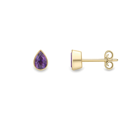9ct Gold  Amethyst Pear-Shaped Stud Earrings - SENR02643