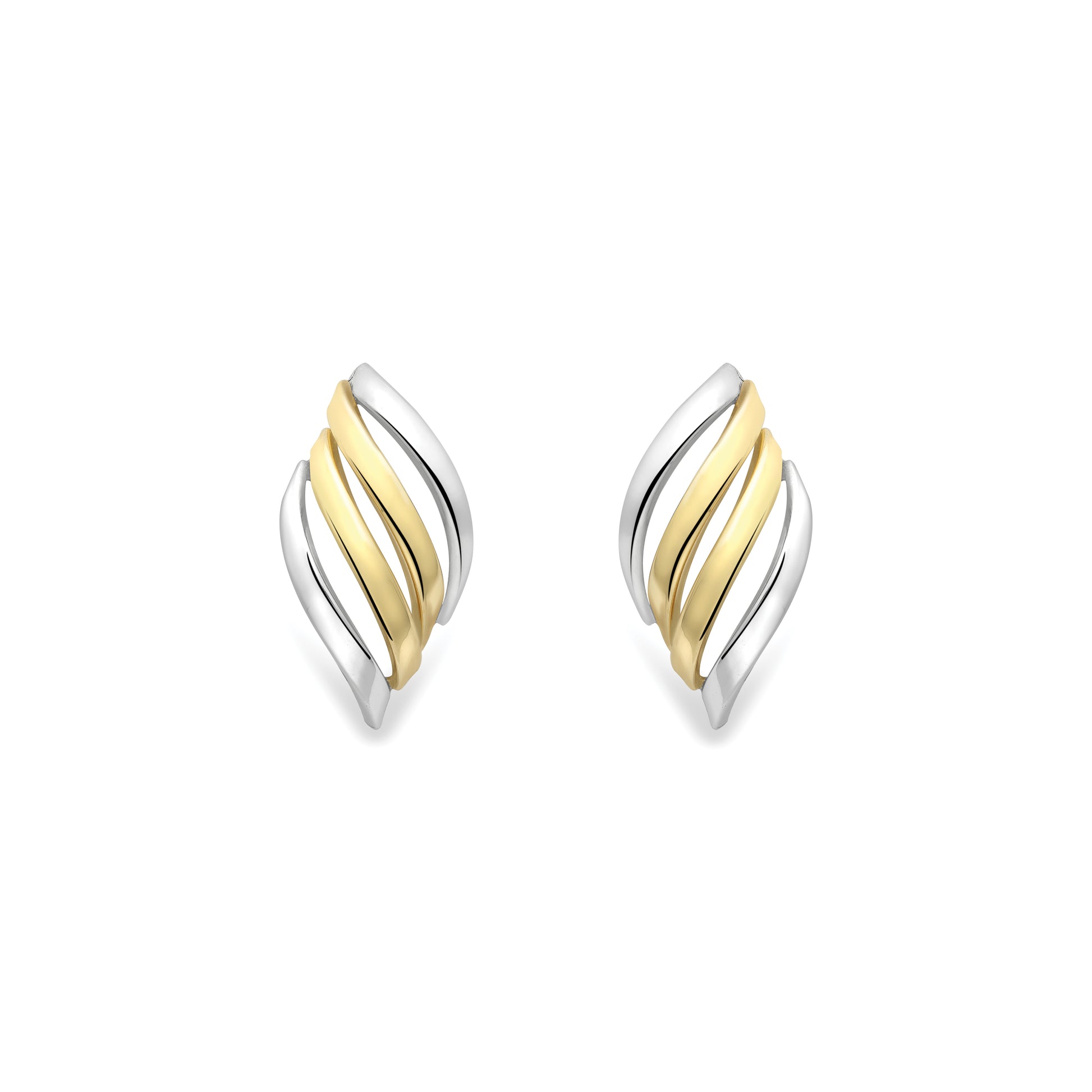 9ct Gold  Two-Tone Wavy Stud Earrings - SENR02650