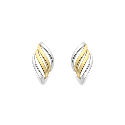 9ct Gold  Two-Tone Wavy Stud Earrings - SENR02650