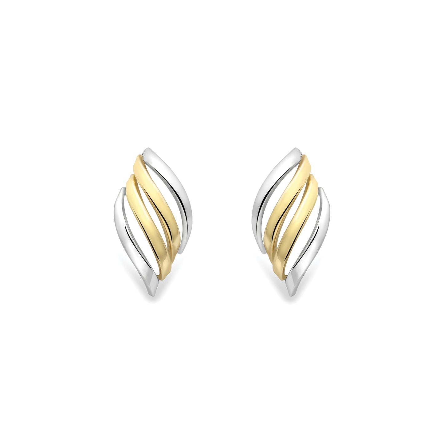 9ct Gold  Two-Tone Wavy Stud Earrings - SENR02650