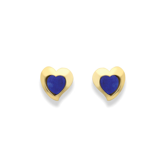 9ct Gold  Heart Shape Lapis Stud Earrings - SENR02655