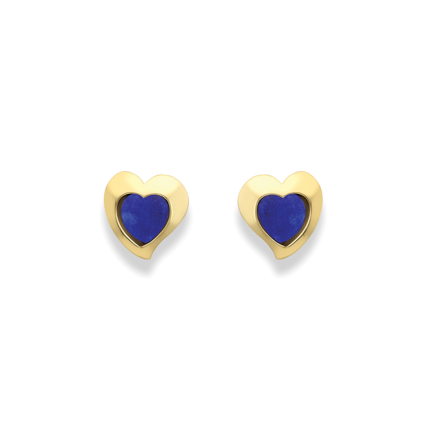 9ct Gold  Heart Shape Lapis Stud Earrings - SENR02655