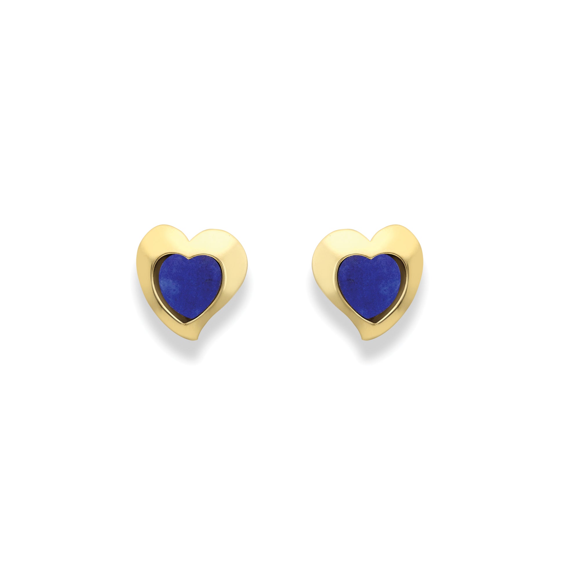 9ct Gold  Heart Shape Lapis Stud Earrings - SENR02655
