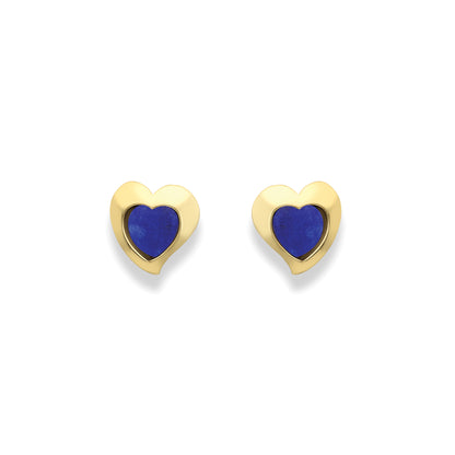 9ct Gold  Heart Shape Lapis Stud Earrings - SENR02655