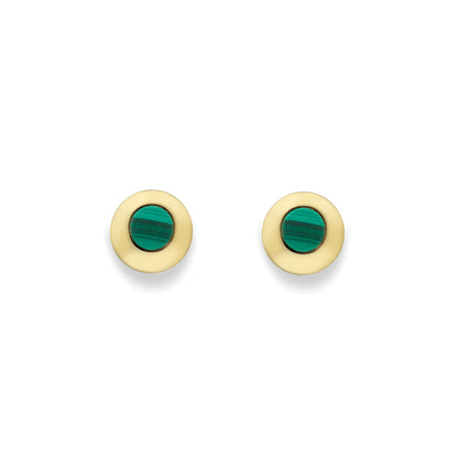 9ct Gold  Round Malachite Stud Earrings - SENR02656